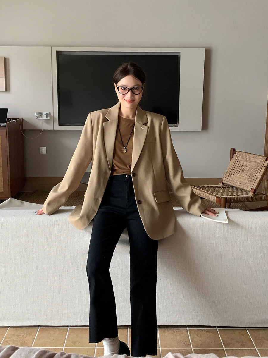 Pantalones casuales de cintura alta negros nuevos de otoño para mujer