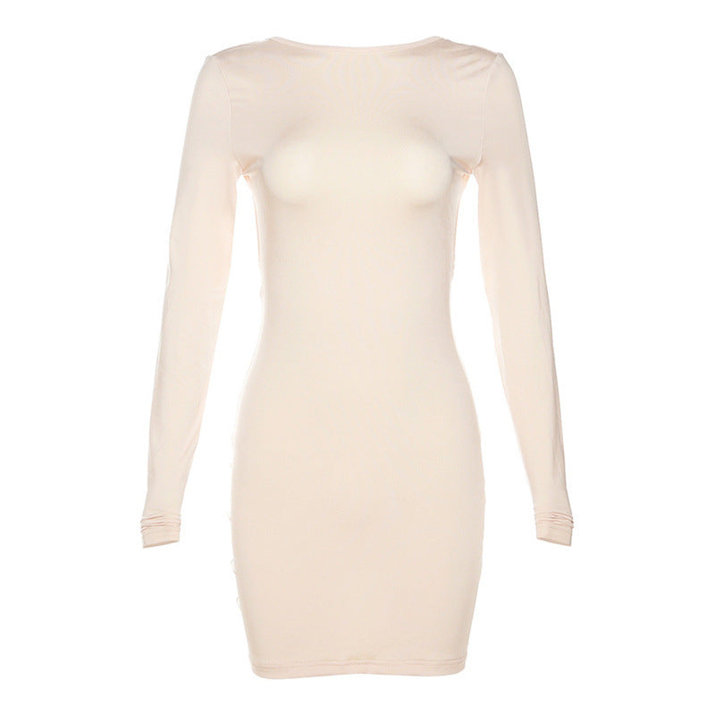 Vestido tubo ajustado de color liso y manga larga