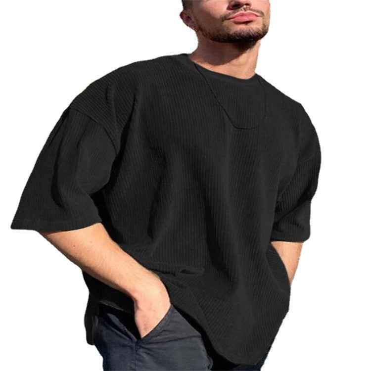 Men's Corduroy Casual Short Sleeve Sunken Stripe