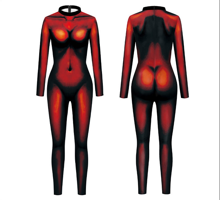 Women's Red And Green Skin Digital Printing Jumpsuit